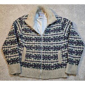 Cambridge VTG Fair Isle Sweater Ragg Wool Full Zip Lined Jacket USA Made Women L